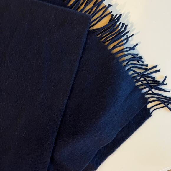 Vintage 90s Navy Blue 100% Cashmere Fringe Trim Unisex Wrap Scarf - Picture 2 of 7